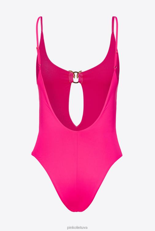 maudymosi kostiumėliai | DH06P928 vientisas maudymosi kostiumėlis su meilės paukščių sagtimi Pinko fuksijos violetinė