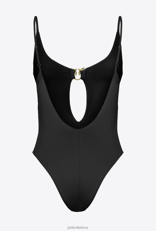 maudymosi kostiumėliai | DH06P929 vientisas maudymosi kostiumėlis su meilės paukščių sagtimi Pinko limuzinas juodas