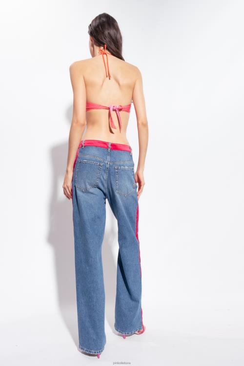 maudymosi kostiumėliai | DH06P945 gėlėtas bikinio viršus su cirkonio akmenimis Pinko mult.rožinė/oranžinė