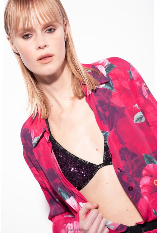 maudymosi kostiumėliai | DH06P946 blizgučiais puoštas trikampis bikinio viršus Pinko intensyvi violetinė