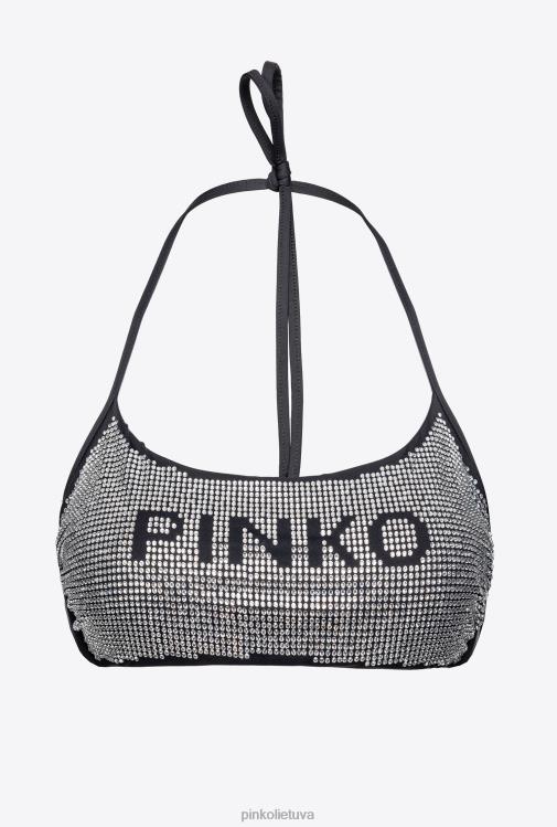 maudymosi kostiumėliai | DH06P953 bikinio viršutinė dalis su cirkonio akmenimis Pinko juoda/kristalinė