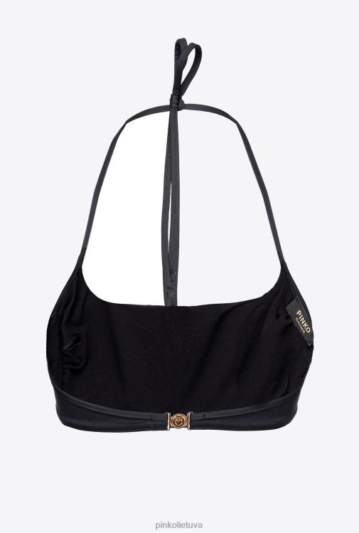 maudymosi kostiumėliai | DH06P953 bikinio viršutinė dalis su cirkonio akmenimis Pinko juoda/kristalinė