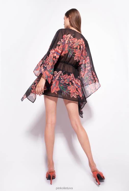 maudymosi kostiumėliai | DH06P955 gėlių rašto kaftanas Pinko keli. raudona/juoda