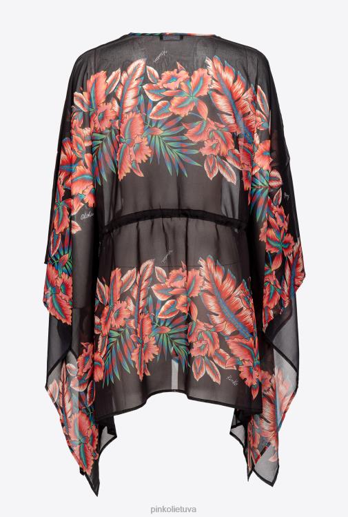 maudymosi kostiumėliai | DH06P955 gėlių rašto kaftanas Pinko keli. raudona/juoda