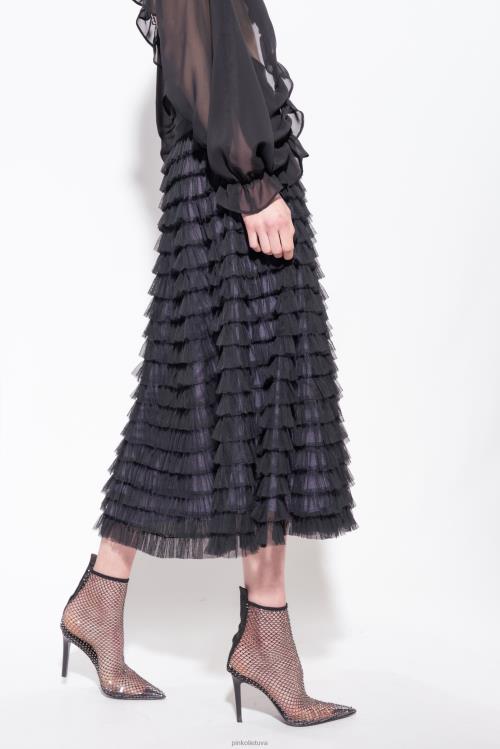 ilgi sijonai | DH06P912 ilgas raukuotas tiulio sijonas Pinko juoda/alyvinė