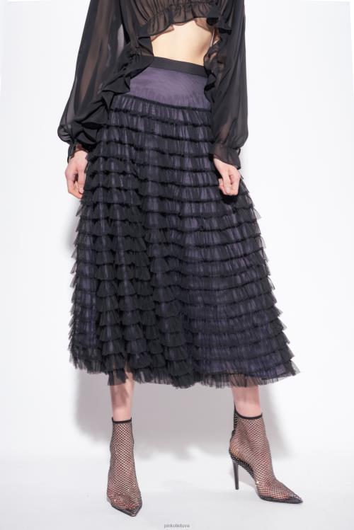 ilgi sijonai | DH06P912 ilgas raukuotas tiulio sijonas Pinko juoda/alyvinė