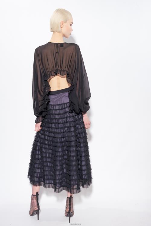 ilgi sijonai | DH06P912 ilgas raukuotas tiulio sijonas Pinko juoda/alyvinė