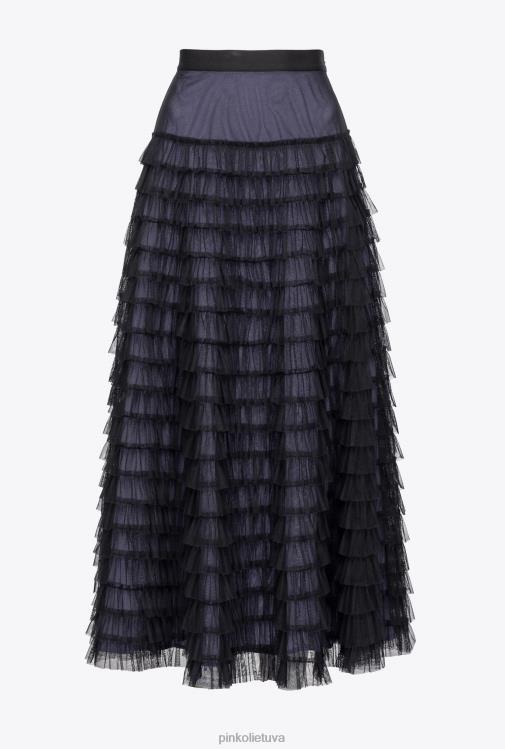 ilgi sijonai | DH06P912 ilgas raukuotas tiulio sijonas Pinko juoda/alyvinė