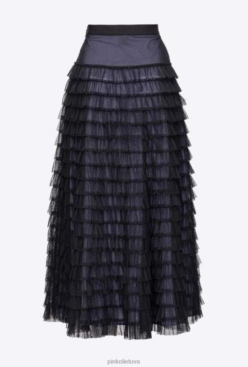 ilgi sijonai | DH06P912 ilgas raukuotas tiulio sijonas Pinko juoda/alyvinė