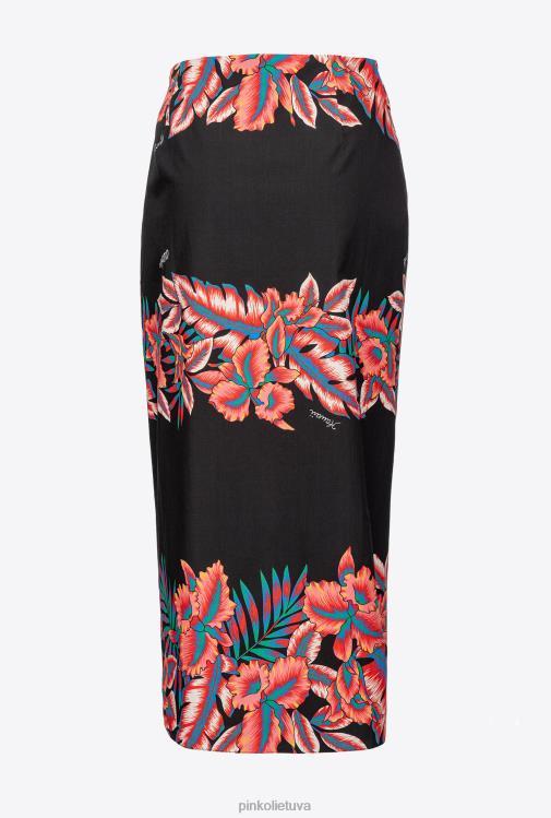 ilgi sijonai | DH06P927 ilgas tropinio rašto sijonas Pinko keli. juoda/raudona