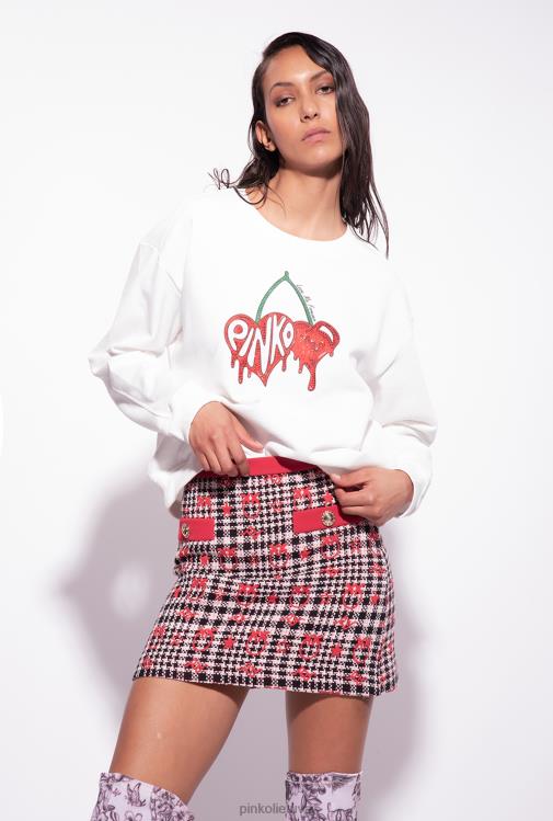 mini sijonai | DH06P794 love birds žakardo mini sijonas Pinko juoda/balta/raudona