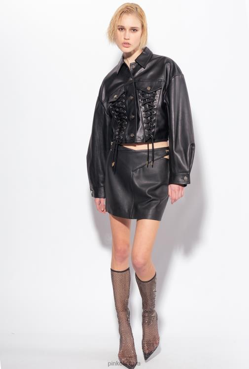 mini sijonai | DH06P820 Nappa odos mini sijonas Pinko limuzinas juodas