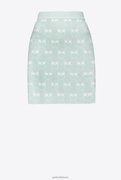 mini sijonai | DH06P822 monograma lurex mini sijonas Pinko akvamarinas/baltas