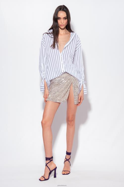 mini sijonai | DH06P901 mini sijonas su blizgučiais Pinko metalinis sidabras