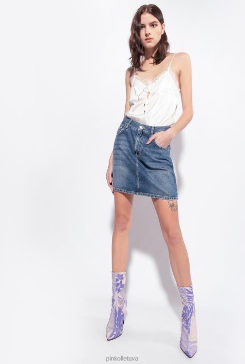 mini sijonai | DH06P920 Vintažinis džinsinis mini sijonas Pinko vidutinio derliaus plovimas