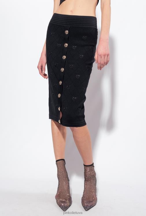 vidutinio blauzdos ilgio sijonai | DH06P826 žakardo meilės paukščių sijonas Pinko limuzinas juodas