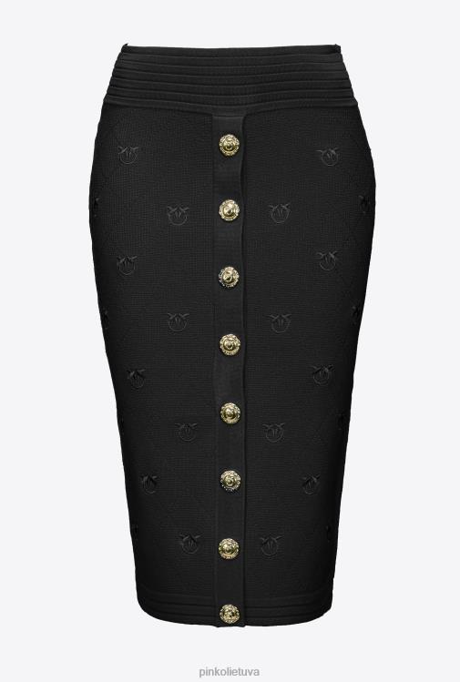 vidutinio blauzdos ilgio sijonai | DH06P826 žakardo meilės paukščių sijonas Pinko limuzinas juodas