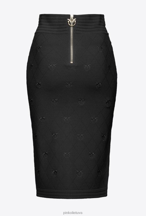 vidutinio blauzdos ilgio sijonai | DH06P826 žakardo meilės paukščių sijonas Pinko limuzinas juodas