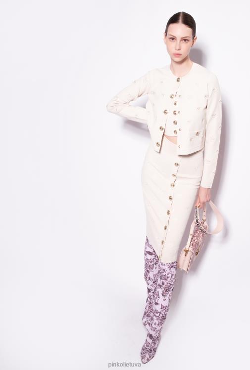 vidutinio blauzdos ilgio sijonai | DH06P827 žakardo meilės paukščių sijonas Pinko beržo smėlio spalvos