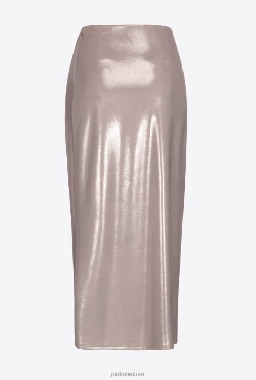 vidutinio blauzdos ilgio sijonai | DH06P900 šlapio efekto laminuotas megztinis midi sijonas Pinko grybų smėlio spalvos