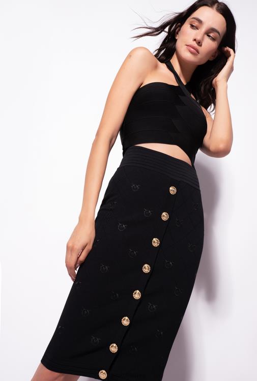 vidutinio blauzdos ilgio sijonai | DH06P919 žakardo meilės paukščių sijonas Pinko limuzinas juodas