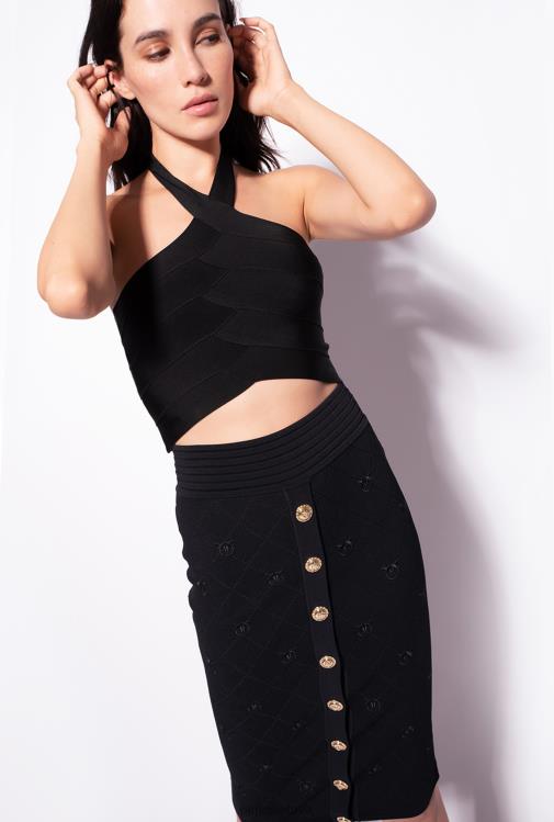 vidutinio blauzdos ilgio sijonai | DH06P919 žakardo meilės paukščių sijonas Pinko limuzinas juodas