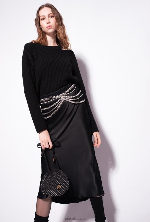 vidutinio blauzdos ilgio sijonai | DH06P923 satino sijonas su juvelyriniu diržu Pinko limuzinas juodas