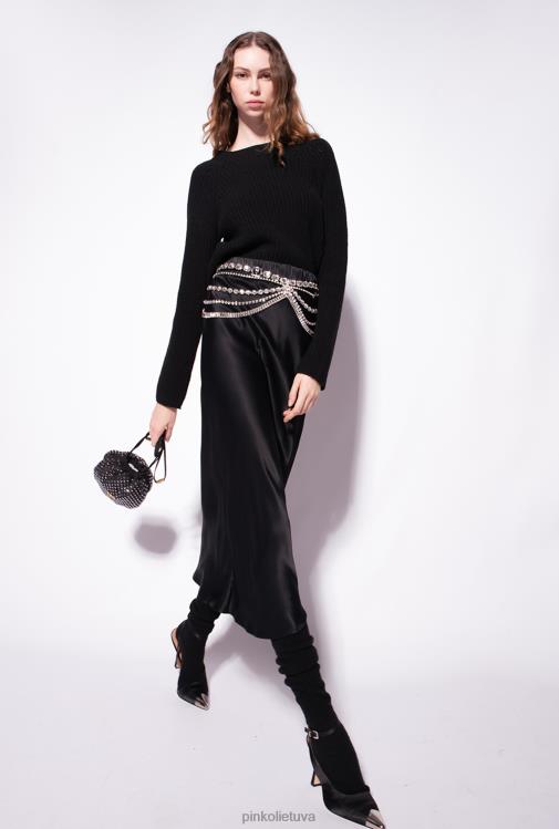 vidutinio blauzdos ilgio sijonai | DH06P923 satino sijonas su juvelyriniu diržu Pinko limuzinas juodas