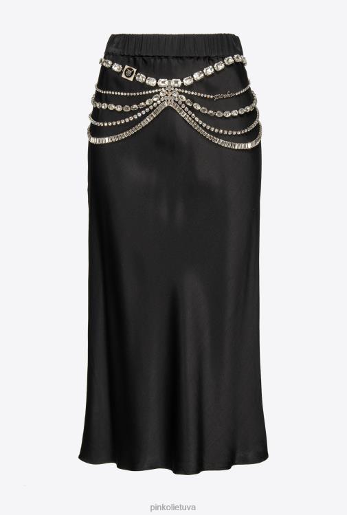 vidutinio blauzdos ilgio sijonai | DH06P923 satino sijonas su juvelyriniu diržu Pinko limuzinas juodas