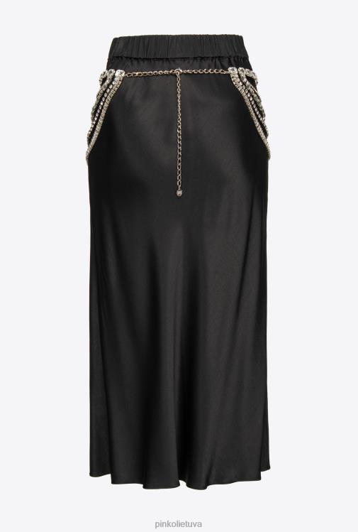 vidutinio blauzdos ilgio sijonai | DH06P923 satino sijonas su juvelyriniu diržu Pinko limuzinas juodas