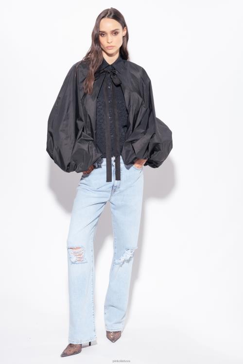 laisvalaikio švarkai | DH06P382 taftos gūžčiojimas pečiais su balioninėmis rankovėmis Pinko limuzinas juodas