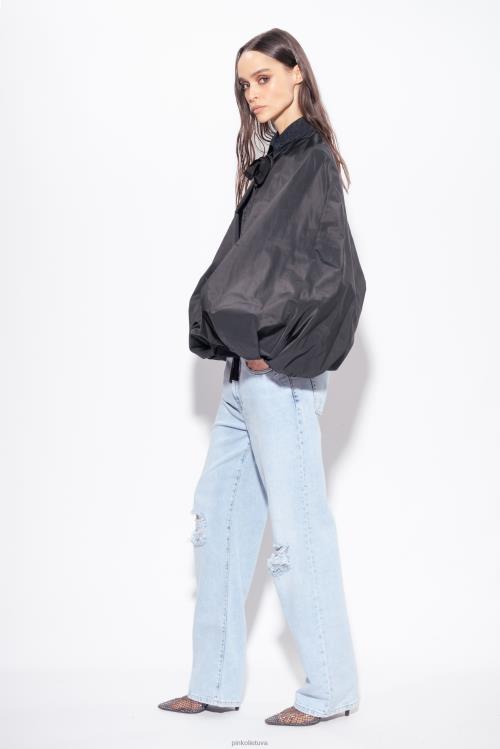 laisvalaikio švarkai | DH06P382 taftos gūžčiojimas pečiais su balioninėmis rankovėmis Pinko limuzinas juodas