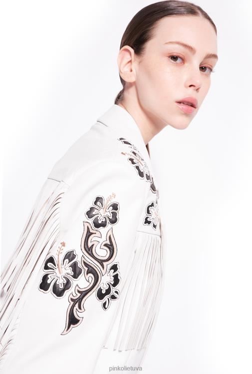 laisvalaikio švarkai | DH06P604 odinis švarkas su siuvinėjimais ir kutais Pinko šilko baltumo