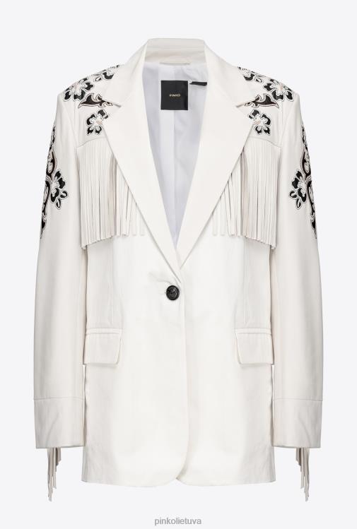 laisvalaikio švarkai | DH06P604 odinis švarkas su siuvinėjimais ir kutais Pinko šilko baltumo