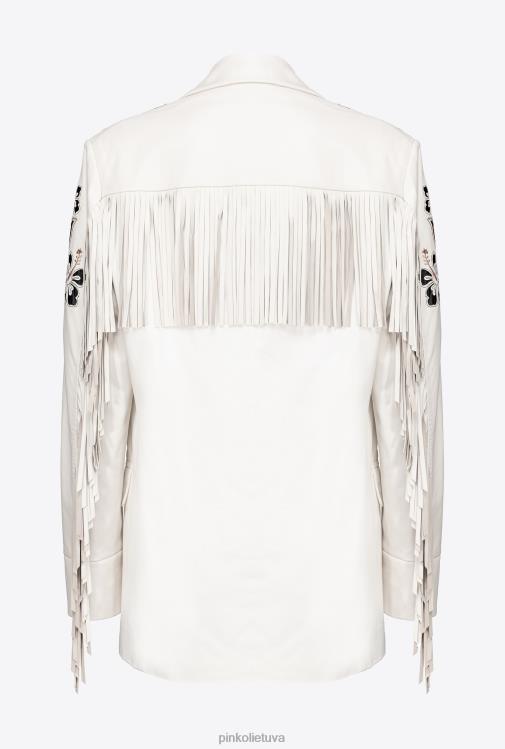 laisvalaikio švarkai | DH06P604 odinis švarkas su siuvinėjimais ir kutais Pinko šilko baltumo