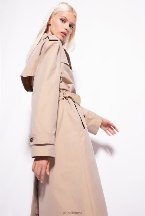 paltai | DH06P831 paltas su meilės paukščių sagtimi Pinko safari smėlio spalvos