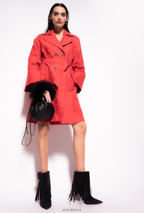 paltai | DH06P839 žakardo spalvos paltas su logotipo raštu Pinko 1 formulė raudona