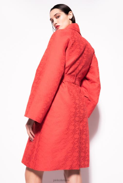 paltai | DH06P839 žakardo spalvos paltas su logotipo raštu Pinko 1 formulė raudona