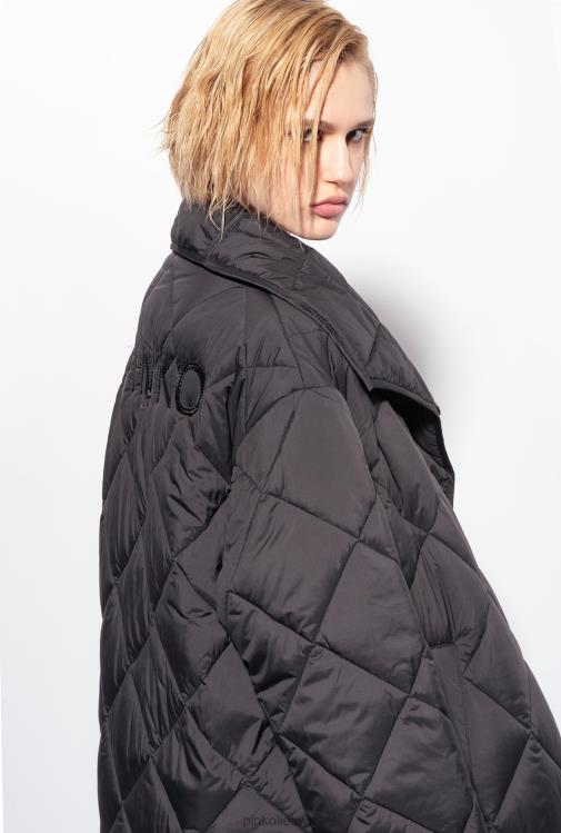 paltai | DH06P845 dygsniuotas maksi paltas su siuvinėjimu Pinko limuzinas juodas