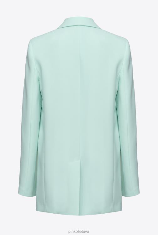 švarkai | DH06P564 vieneilis tamprus krepinis švarkas Pinko šviesiai mėlynas stiklas