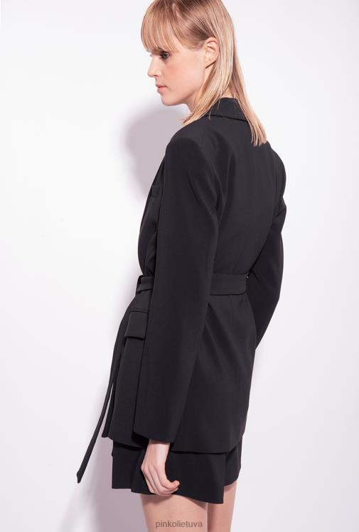 švarkai | DH06P579 švarkas su raišteliu diržu Pinko limuzinas juodas