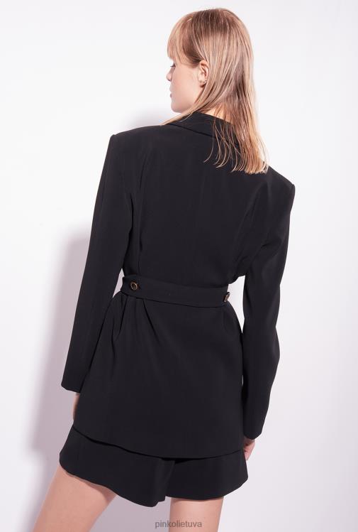 švarkai | DH06P579 švarkas su raišteliu diržu Pinko limuzinas juodas