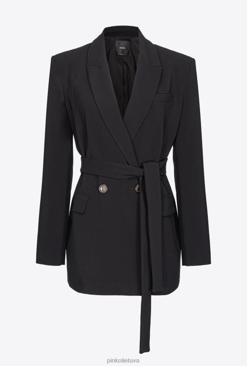 švarkai | DH06P579 švarkas su raišteliu diržu Pinko limuzinas juodas