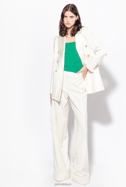 švarkai | DH06P591 švarkas su atlasiniais atvartais Pinko balti vaniliniai ledai