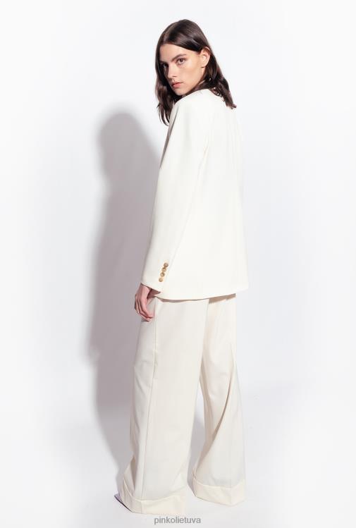švarkai | DH06P591 švarkas su atlasiniais atvartais Pinko balti vaniliniai ledai