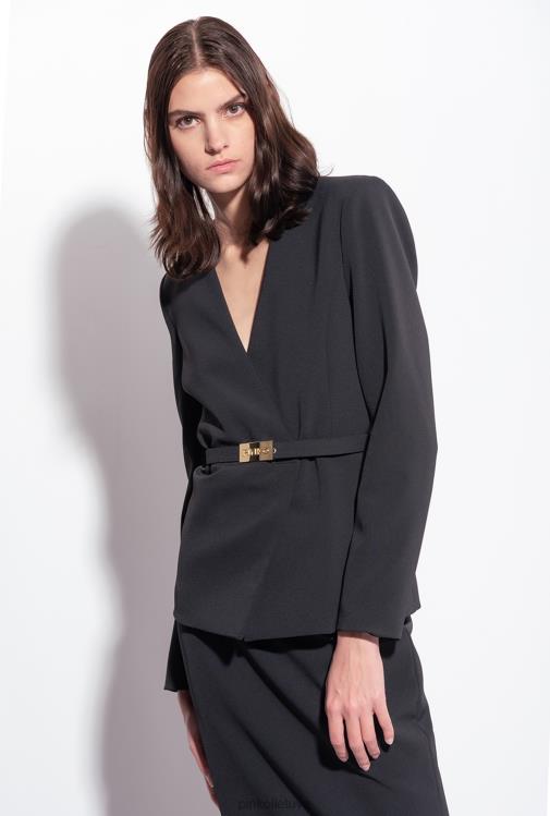 švarkai | DH06P594 elegantiška striukė su plonu dirželiu Pinko limuzinas juodas