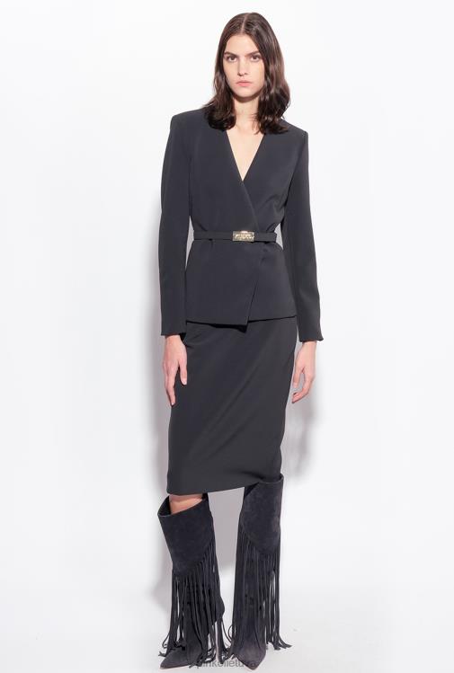 švarkai | DH06P594 elegantiška striukė su plonu dirželiu Pinko limuzinas juodas