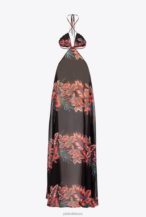 ilgos suknelės | DH06P102 tropinė voile suknelė Pinko keli. raudona/juoda