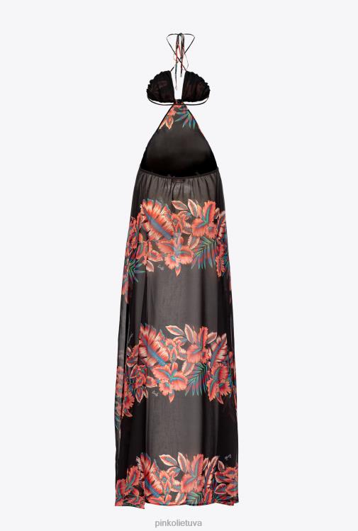 ilgos suknelės | DH06P102 tropinė voile suknelė Pinko keli. raudona/juoda