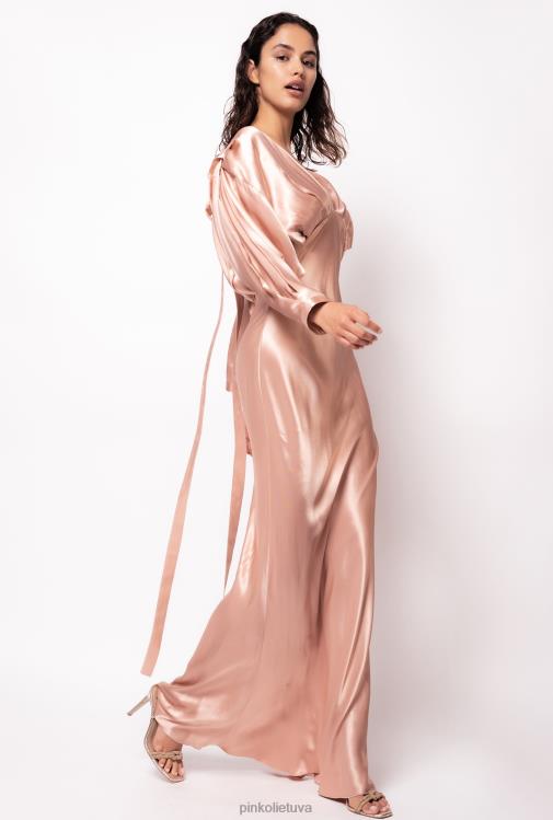 ilgos suknelės | DH06P110 satino suknele su lankeliu Pinko Kamejo rožinė